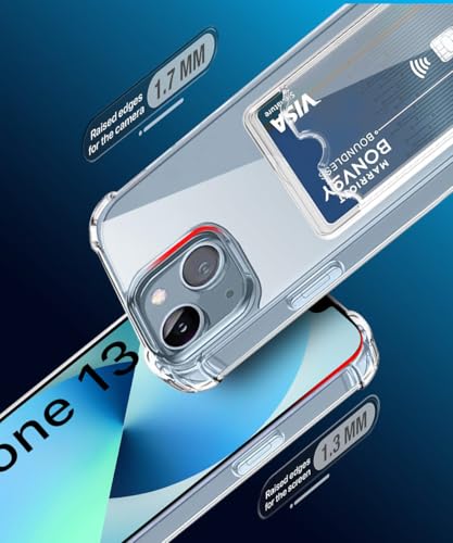 Image of WOW IMAGINE Transparent Back Cover Case for iPhone 13 | Flexible Built-in Slim Card Pockets Wallet | 360 Camera Protection TPU | Soft Silicone Mobile Cover - Transparent
