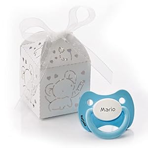 Kuxulu – Chupetes Personalizados para Bebes con Nombre – Tetina de Silicona Libre de BPA con Caja para Regalo – Tetina 0/6 Meses Color Celeste