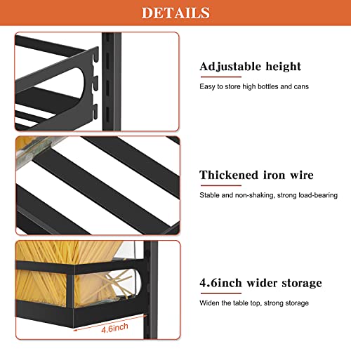 X-cosrack Spice Rack Wall Mounted, 5 Tier Height-Adjustable Spice Organizer Shelf Storage for Kitchen Cupboard Door, Dual-Use Seasoning Hanging Holder with Hooks, Black-Patent Pending