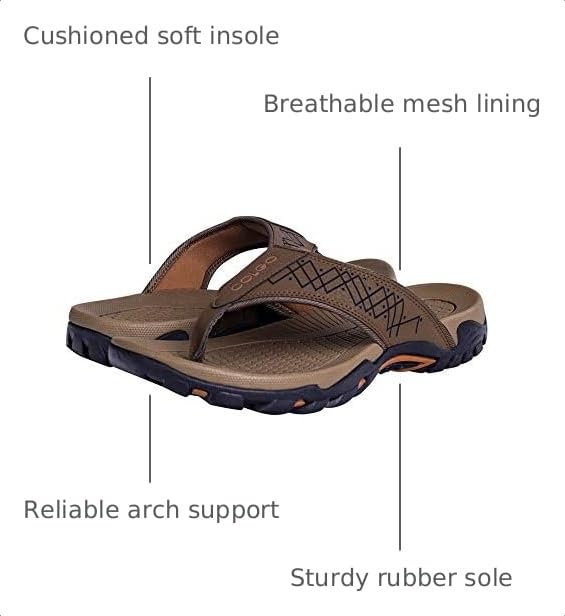 Image of Mens Flip Flops Comfort Sport Thong Sandals for Indoor Outdoor Casual Beach Flip Flops for Men with Arch Support