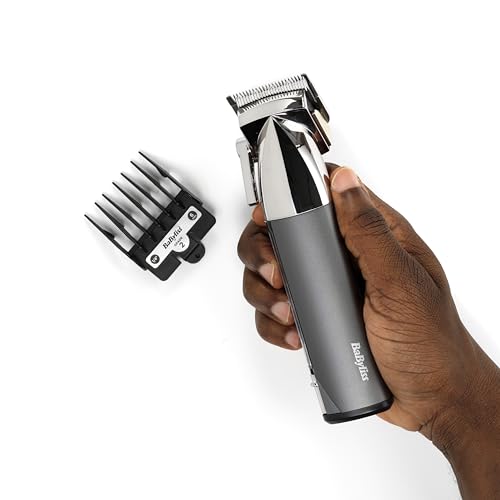 BaByliss Super-X Metal Kabelloser Haarschneider – Japanische Stahlklingen, 10 Aufsteckkämme, 2 Kammführungen, Lithium-Akku, digitales Display, Metallgehäuse, Schwarz, E996E
