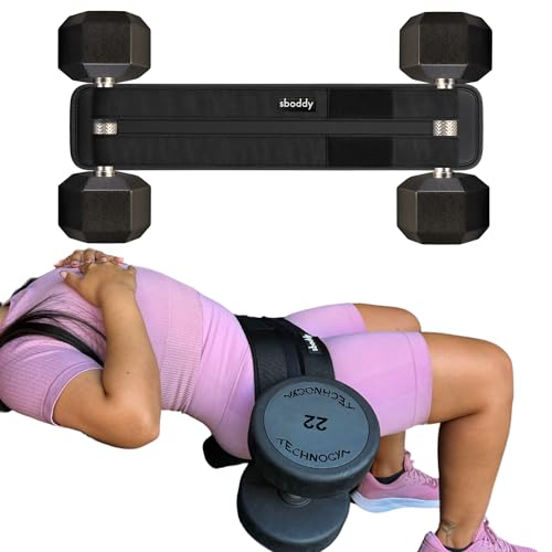 Hip Thrust Belt For Dumbbells Heavy, Kettlebells, Plates, Comfort Up to 400 LBS, Double Hook & Loop Booty Builder, Glute Workout Equipment for All Shapes, Use at Home or Gym.
