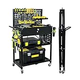 RAKU ツールカート 引き出し付き 工具台車 工具カート 3段 折り畳み式 ツール収納ラック 360°回転キャスター メッシュパネル付き ストッパー付き DIY 耐荷重150kg 工具収納 移動 運搬 作業 ガレージ 倉庫 修理工場用(引き出しタイプ)