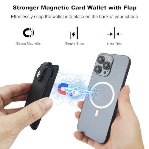 KIHUWEY for MagSafe Wallet Card Holder with Magnetic, Mag Safe Leather RFID Wallet for Series of iPhone 16 15 14 13 12 Pro Max Plus, Fit 6 Cards, Slim, Black3