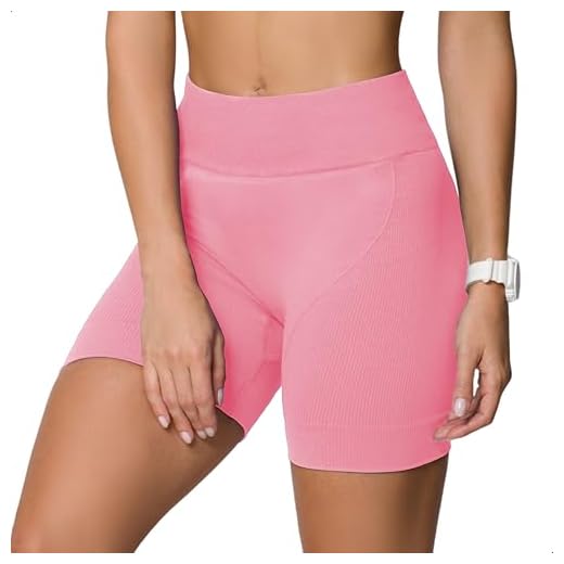 SELENE Short Sem Costura Canelado Academia Fitness Feminino Adulto, Rosa Claro, P