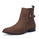 Mens Chelsea Boots Dress Shoes Buckle Strap Chukka Motorcycle Comfortable Walking Ankle Booties, Dark brown, Size 8.5