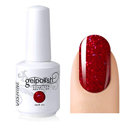 Vishine Gelpolish Lacquer Shiny Color Soak Off UV LED Gel Nail Polish Professional Manicure Glitter Red(1550)