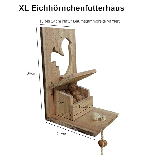 Eichhörnchen-Futterhaus mit Klappe – Tiergerechte, besonders große Futterstation aus Holz mit Seil für akrobatischen Spaß