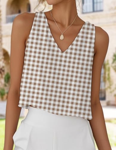 IDEALSANXUN Gingham Tank Tops for Women Spring Summer V Neck Cute Cropped Sleeveless Shirts Blouses4