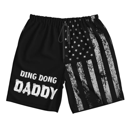 Mens Ding Dong Daddy Swim Trunks Hawaiian Beach Quick Dry Board Shorts Breathable Suits
