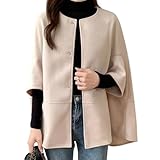 [1/2plus] ニブンノイチプラス ジャケット コート ポンチョ ドルマン マント ケープ ウール 調 風 あったか トップス すっぽり レディース (ベージュ)