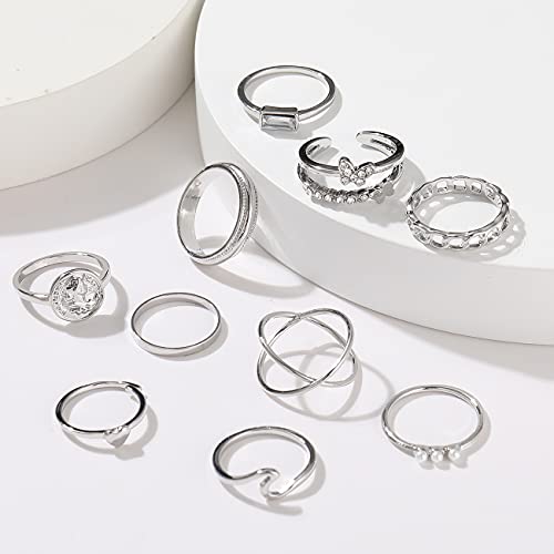 iF YOU 30 Pcs Vintage Knuckle Rings Set, Boho Butterfly Snake Stackable Finger Rings for Women, Silver Midi Rings Pack - Thumbnail 7