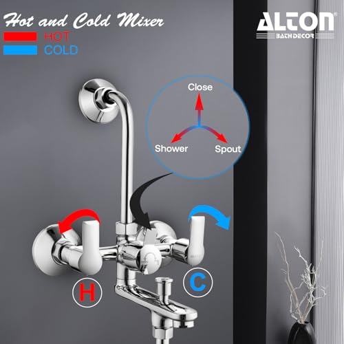 Image of ALTON XNO5090 Brass 3-IN-1 Wall Mixer With Provision For Over Head Shower and Hand Shower with190mm Long Bend Pipe (Chrome)