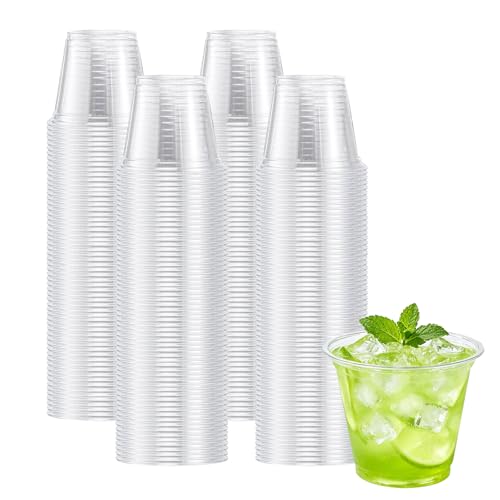 Image of Lamosi 200 Pack 9 oz Clear Plastic Cups, Sturdy & Food Safe Disposable Cups for Cold or Iced Drinks, Dessert, Party or Wedding