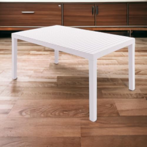 Briconess.com Table d'extérieur rectangulaire 150 x 90 cm avec structure en résine et plateau effet lattes Palau
