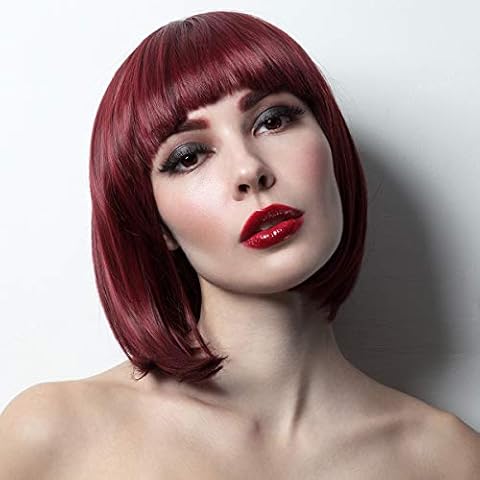 Yamel Short Bob Wig with Bangs Wine Red Wig Synthetic Hair Colorful Daily Party Halloween Cosplay Straight Wigs for Women Cover