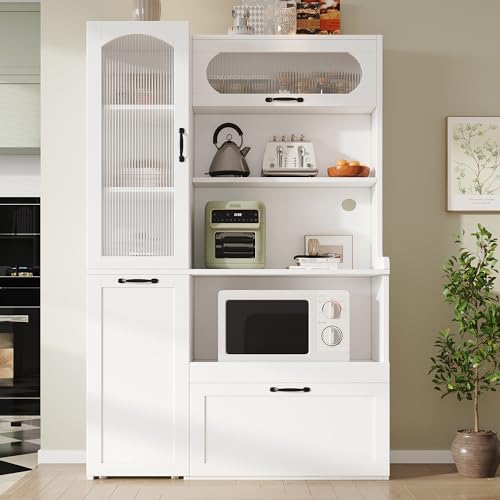 luckdect Armoires Cuisine avec éTagèRes Et Tiroirs RéGlables, Meuble Cuisine avec Comptoir Micro-Onde, Meuble De Rangement avec éTagèRes RéTractables Et...