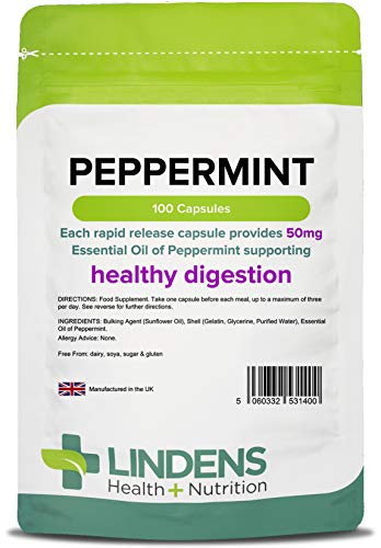 Lindens Peppermint Oil 50mg Capsules | 100 Pack | Essential Oil of Peppermint Supporting Healthy Digestion