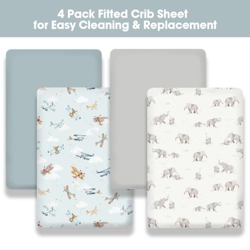 Image of Little Grape Land Crib Sheets 4 Pack for Boys and Girls, Baby Neutral Crib Fitted Sheets for Standard Crib & Toddler Mattress, Super Soft Breathable Fitted Crib Sheet Set