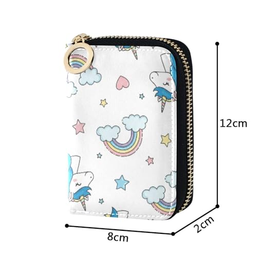 Card Holder Wallets RFID Blocking Women's Wallets Small Leather Zipper Wallet with Coin Pouch Cartoon Cute Rainbow Horses White3