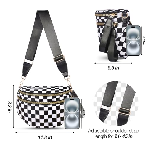 Image of Checkered Crossbody Bag, Bum Bags for Women Crossbody,Spacious Sling Bag Purse Fanny Packs with Shoulder Strap