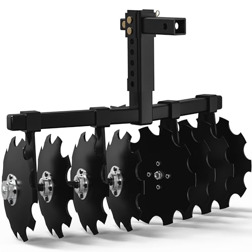 YINTATECH 32in Disc Plow Harrow Heavy Duty ATV Tiller Tow Behind Fits for 2 Receiver Quick Hitch Adjustable Height (13-21) ATV Disc Harrow 8 Pieces of Discs for Ground Prep & Cultivation Black