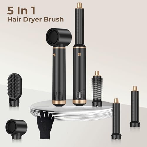 Image of 5 in 1 Hair Dryer Brush Set, Air Curler Wrap Hair Styler Blow Dryer Brush with 3 Temps, Upgrade Negative Ion Hot Air Brush Curling Brush Iron, Hair Styling Tools for Dry Curl Straighten