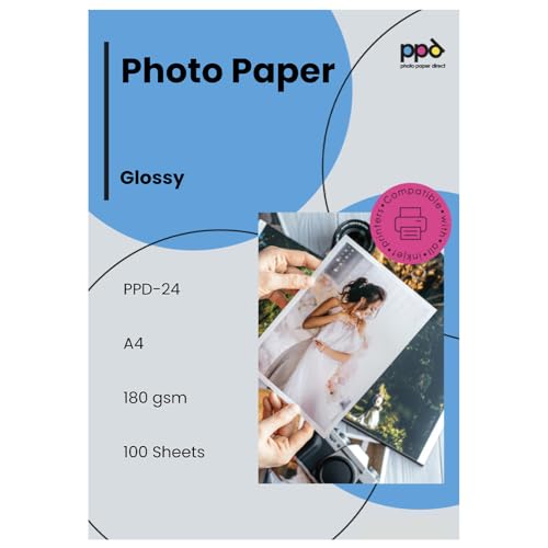 PPD 100 Sheets A4 Inkjet Glossy Photo Paper 180gsm Instant Dry PPD-24-100