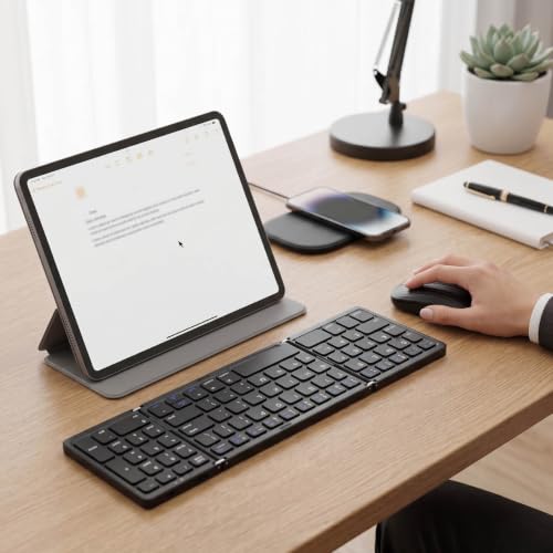 Teclado bluetooth plegable con mouse, batería de 45 horas y teclado numérico completo 2
