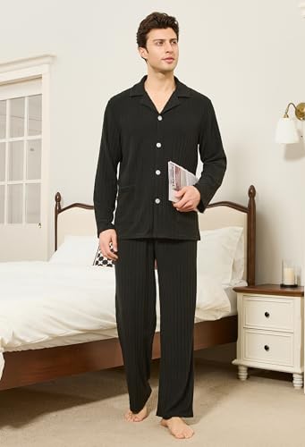 Couples Matching Pajamas Sets, Soft Button Down Pajama Set for Men and Women Long Sleeve Cozy Sleepwear Pjs3