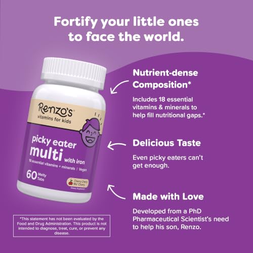 Renzo's Picky Eater Kids Multivitamin with Iron, Dissolvable Tabs, 60-Count - Image 3