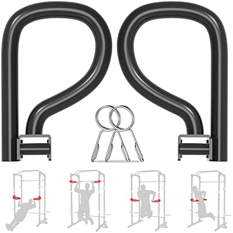 Balelinko Multi Grip Set of 2, Barbell Rack Holders Dip Grip Handles, Dip Bar Attachments for 2" x 2" Tube Power Cage, Bonus a Pair of 2" Spring Clip Collars Rings Cover
