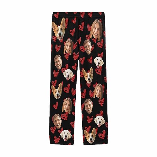 Personalized Photo Face Pajama Pants for Men Custom Hand Painted Love Hearts Pajama Sleepwear Bottoms with Pockets3