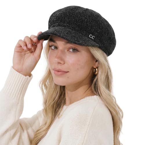 C.C Knitted Newsboy Cap for Women Soft Knit Newsboy Hat with Adjustable Velcro Cozy Winter Style Lightweight Warm Polyester