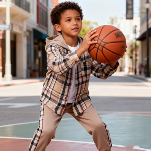 Image of OLMRJKD Toddler Baby Boy Clothes Plaid Long Sleeve Hoodie Sweatshirt + Pants 2pcs Boys Outfit Set