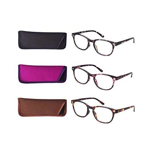 HINDAR PANDA 3 Pairs Reading Glasses Blue Light Blocking,Spring Hinge Readers for Women Tint Anti UV Digital Eyestrain (3 Pack Mix Color, 3.0)