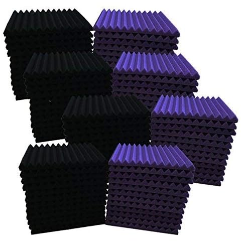 96 Pack purple/BLACK Acoustic Foam Panel Wedge Studio Soundproofing Wall Tiles 12" X 12" X 1" Cover