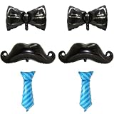 Bowtie Beard Necktie Balloon Fathers Day Party Supplier Dad Birthday Bridal Party Decoration, 6 Pack Happy Father's Day Balloons - 2 Cute Mouse Bow Bowknot, 2 Black Mustache Moustache, 2 Blue Neck Tie