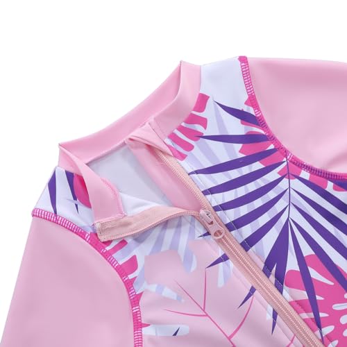 GERU Little Girls One Piece Long Sleeve Rash Guard Swimsuit with Zipper Bathing Suits Sun Protection for 3-12 Years3