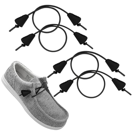 UamGlsob 2Pairs Elastic Shoelaces for Hey Dude Shoes No Tie Bungee Stretchy Shoe Laces Strings Replacement Stretch Laces (Black 14/35cm)