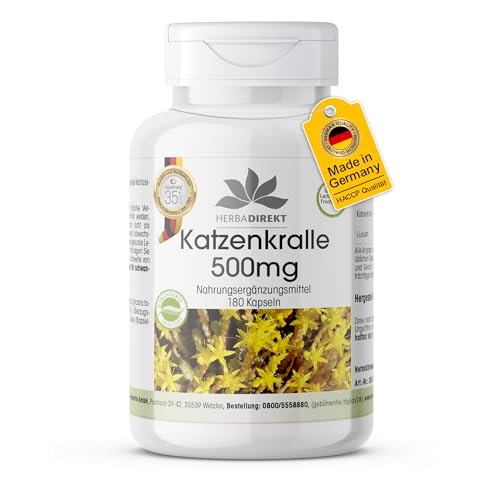 Katzenkralle Kapseln 500mg - 180 Kapseln - Uña De Gato - Cats Claw - vegan | HERBADIREKT by Warnke Vitalstoffe - Deutsche Apothekenqualität
