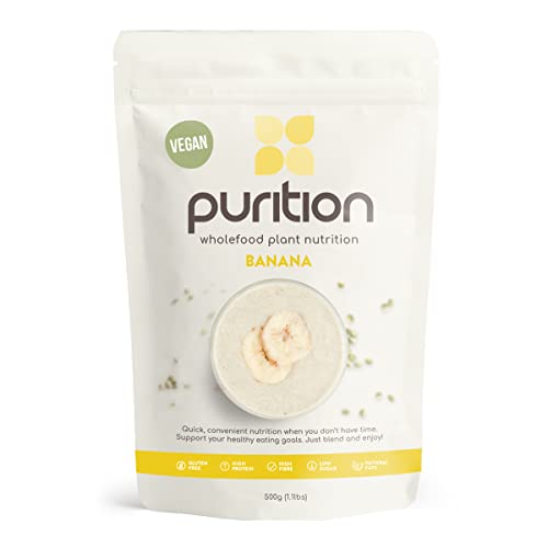 Purition Vegan Banana, Natural, Gluten Free, High Protein, Dairy Free, Low Sugar, Keto, Meal Replacement Shake for Healthy Weight Management, 500g, 12 servings