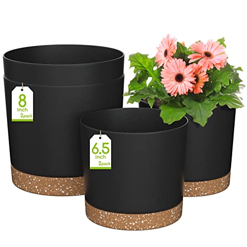 ZMTECH Ф16,5cm und Ф20cm Pflanztöpfe mit Untersetzer, Selbstbewässerung Wasserspeicher Anzuchttöpfe, Kunststoff übertöpfe, Töpfe Pflanzen für Balkon, Gärten, Haus(4er-Set, Dunklem Grau)