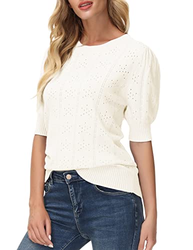 GRACE KARIN Womens Lightweight Thin Summer Pullover Sweater Cute Puff Short Sleeve Tops Pullover Shirt Knit Blouse4