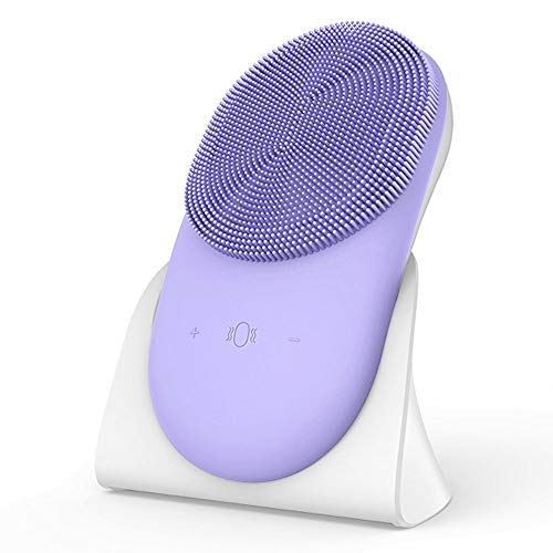 Sonic Facial Cleansing Brush Heated 3 Function Modes,8 Speed Silicone Face Scrubber USB Rechargeable,Waterproof Electric Face Wash Brush Device,for Women (Purple)