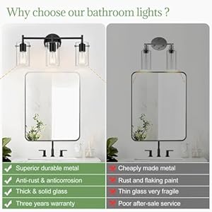 Bathroom Light Fixtures 2023 Upgrade 3 Light Matte Black Bathroom Vanity Light Black Bathroom Lights Over Mirror with Clear Glass Shade Bathroom Wall Sconces for Mirror Bedroom Living Room Hallway