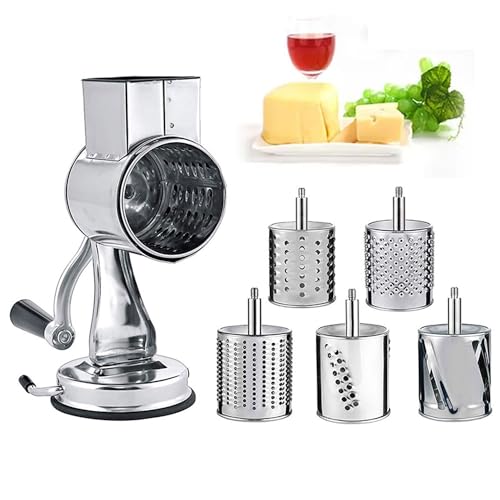 Râpe alimentaire rotative manuelle – Coupe-légumes et fromage à 5 lames pour une préparation rapide des repas et une râpe facile