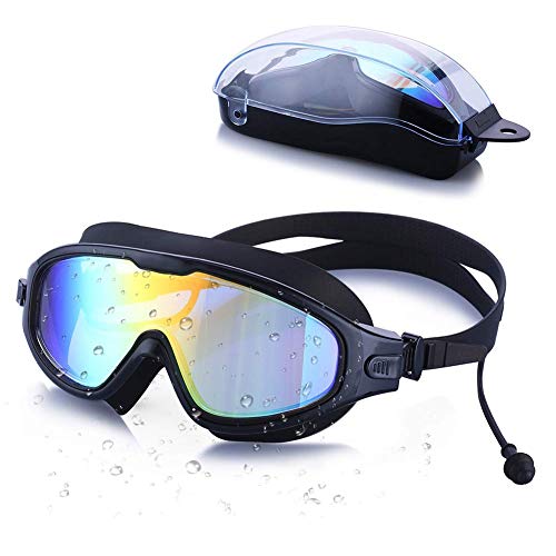 WINGLESCOUT Gafas de natación con antivaho Profesional Protección 100% UV Sin Fugas Visión panorámica de 180, diseñada con Silicona Suave y Tapones para oídos para Adultos y niños 10+