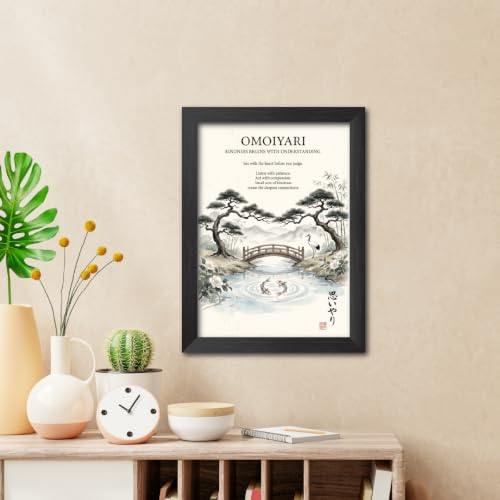 Image of TenorArts Japanese Philosophical Quotes Photo Frame Painting, Omoiyari Poster Framed Wall Hanging Decor Paintings For Bedroom Living Room Home and Cafe, Minimal Drawing Framed Posters for Decorations (9x12 inches)