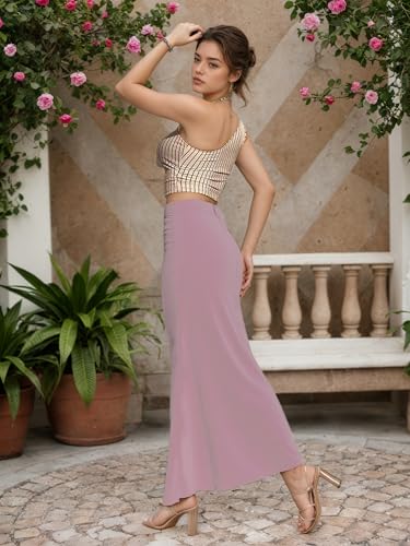 Women's Elegant Maxi Skirt, Lilac Purple, High Waist, A-Line Silhouette, Ankle Length4